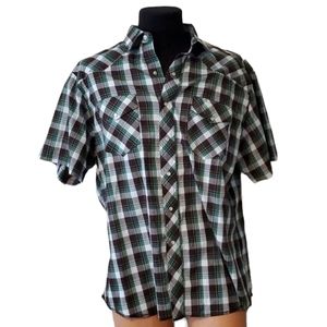 Rustler green plaid western Ranch shirt pearl snaps xl